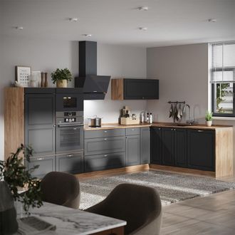 Vicco Cucina Angolare Completa Fame-line, Oro-antracite Rustico/rovere Dorato, 347 X 207 Cm Senza Piano Di Lavoro, Vicco