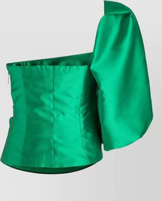 Simona Corsellini satin asymmetric pleated puff-sleeve blouse