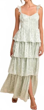 Lulus Womens Stunning Glory Floral Jacquard Tiered Maxi Dress In Sage Green