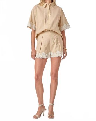 English Factory Womens Midnight Lace Linen Shirt And Shorts Set In Beige/white