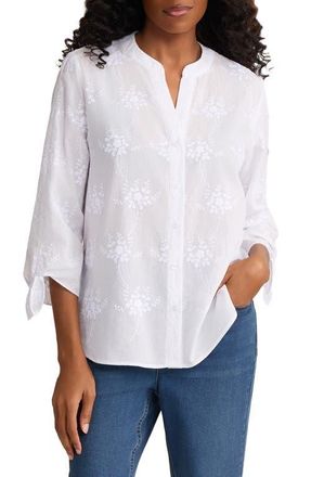 Jones New York Floral Embroidered Button-Up Shirt in Natural White at Nordstrom, Size X-Large
