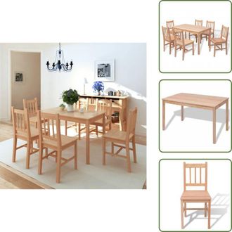 vidaXL The Living Store Set da Pranzo 7 pz in Legno di Pino - Tavolo da pranzo in legno