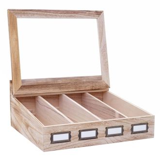 Hhg Caja De Cubiertos Hhg 211, Caja De Cubiertos De Madera Con Tapa, Paulownia 17x37x33cm, Marr&oacute;n Natural
