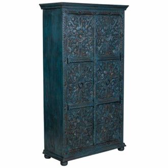 Wanderlust Deco Armario de madera artesanal azul 102x44x183h cm