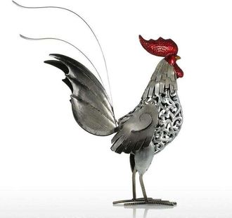 OEM Escultura De Metal De Gallo Tallado En Hierro, Decoraci&oacute;n Del Hogar, Artesan&iacute;a De Animales, Arte De Hierro (plata Y Rojo)