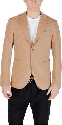 Gianni Lupo Beige V-Hals Blazer met Zakken - Heren - Blazers - Beige - L - Katoen - Jassen