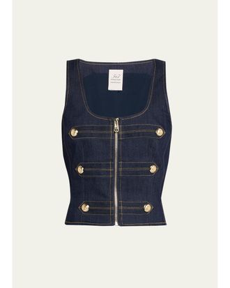Cinq &agrave; Sept Abbot Denim Zip-Front Top