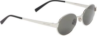 Saint Laurent Accessoires, Dames, Grijs, ONE Size, Zonnebril met gegraveerde pootjes
