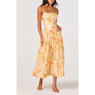 ASTR the Label Ovina Floral Chiffon Midi Dress in Yellow Floral at Nordstrom, Size X-Small