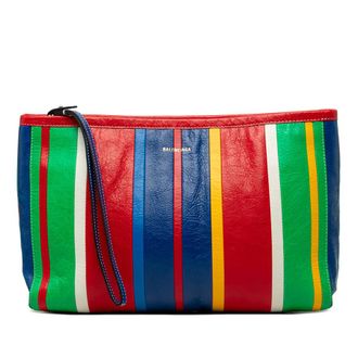 Balenciaga Pre-owned Balenciaga Large Lambskin Striped Barbes Z Pouch Ladies 62ENMTJC9QEJJZG7