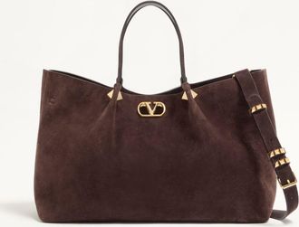 Valentino Garavani Valentino Garavani Large Shopping Bag in Soft Suede Woman EBONY UNI