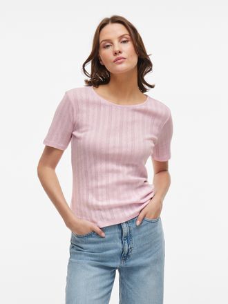 Vila Kurzarmshirt VILA VIKASSIE S/S POINTELLE TOP - NOOS, Damen, Gr. XXL, rosa (winsome orchid), Jersey, Obermaterial: 100% Baumwolle, unifarben, regular f