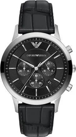 Emporio Armani Archetipo Chronograph Leather Strap Watch, 43mm in Black at Nordstrom