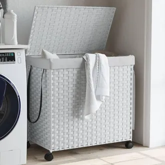 vidaXL Vidaxl - Cesto Para Ropa Sucia Con Ruedas Rat&aacute;n Blanco 60x35x60,5 Cm