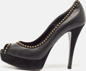 Loriblu Black Leather Peep Toe Platform Pumps