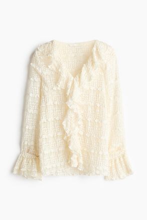 H&M Jerseybluse im Spitzenlook - Cremefarben