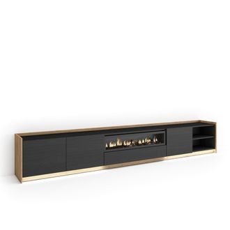 Skraut Home Skraut Home - Mueble Tv, Televisi&oacute;n, Muebles De Sal&oacute;n, Almacenaje, 310x37x50cm, Para Tv Hasta 80, Chimenea El&eacute;ctrica, Led, Estilo Moderno, Negro Y Rob