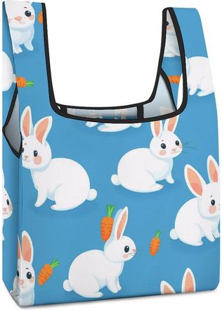 Generic Rabbit Bunny Carrot Printed Shopping Bag Reusable Grocery Tote Bag Foldable Handbag for Travel Picnic