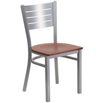 Flash Furniture Silver Slat Back Metal Restaurant Chair - Cherry Wood Seat