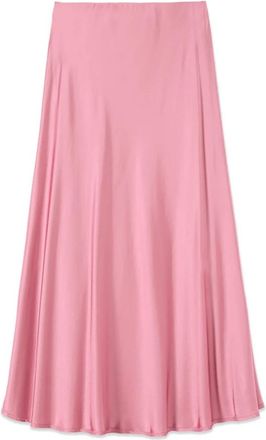 Oltre A-lijn Viscose Satijnen Rok - Dames - Midirokken - Roze - L - Satijn - Rokken