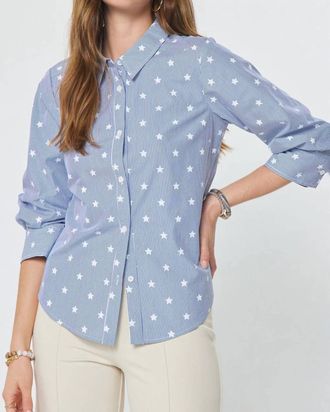Current Air Americana Button Down Top In Blue/white