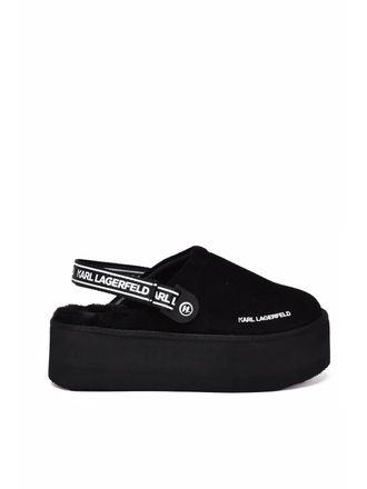 Karl Lagerfeld Black Suede Plush Mules