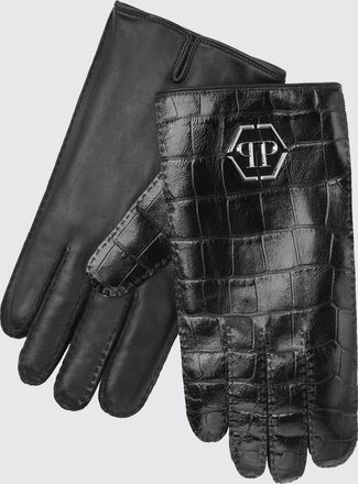 Philipp Plein Guanti in nappa con stampa cocco e logo Hexagon metallico