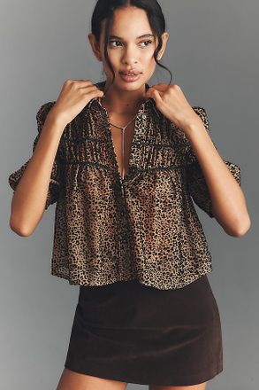 Maeve The Leandra Velvet Shirred Yoke Blouse by Maeve
