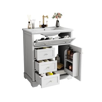 STILVORA Mueble Bajo Lavabo Con 1 Puerta, 4 Cajones Y Lavabo De Cer&aacute;mica, Para Ba&ntilde;o, En Mdf, 76x46x87 Cm, Blanco