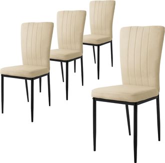 ML Design Set 4x Sillas De Comedor Tapizadas De Terciopelo Beige Claro Respaldo Alto Asiento Dise&ntilde;o Moderno Y C&oacute;modo Para Sal&oacute;n O Cocina, Ergon&oacute;mico, Vers&aacute;til Y