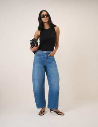 Nobody's Child Blue Mid Rise Barrel Leg Jeans