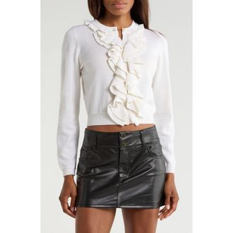 Alice & Olivia Dollie Ruffle Trim Cardigan in Soft White at Nordstrom Rack, Size X-Large
