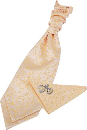 DQT Premium Woven Microfibre Swirl Patterned Gold Mens Formal Casual Wedding Scrunchie Pre-Tied Cravat with Matching Handkerchief Pocket Square and Cuffli