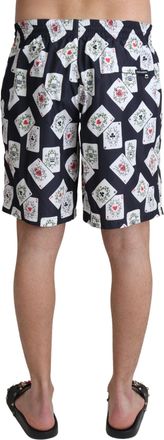 Dolce & Gabbana Mens Black Card Deck Print Beachwear Swimshorts Polyester Clothing