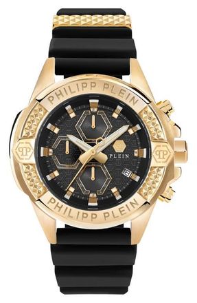 Philipp Plein The $kull Chronograph Silicone Strap Watch, 44mm in Yellow Gold at Nordstrom