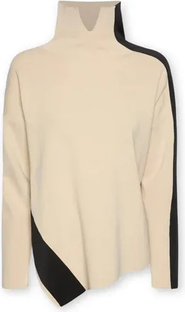 Elena Miro Truien & Vesten, Dames, Beige, XL, Polyester, Trui met col en asymmetrische zoom