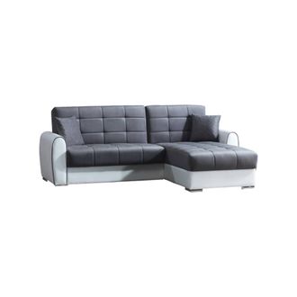 Dmora Dmora - Sof&aacute; Cama Dflumin, Sof&aacute; Cama Rinconera Contenedor En Ecopiel Y Tejido, Sof&aacute; Con Apertura Clic-clac Y Pen&iacute;nsula Reversible, 246x160h91 Cm, Blan