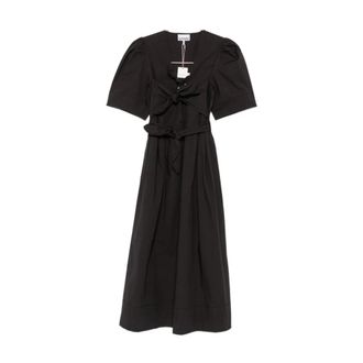 Ganni Jurk met satijnen finish en ronde hals - Dames - Casual kleedjes - Zwart - S - Satijn - Kleedjes