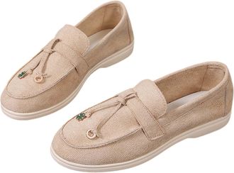 Generic Loafers for Women Solid Color Canvas Shoes Slip-on Comfy Walking Shoes Lightweight Breathable Flat Trainer Wide Fit Trainers Non Slip Work Shoe Barefo