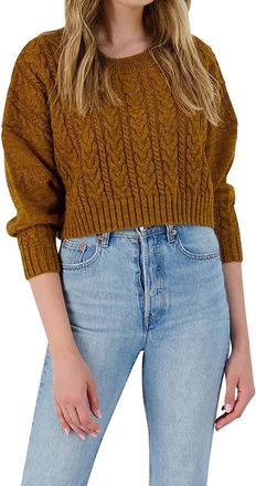 BB Dakota Crop Cable Knit Sweater In Brown