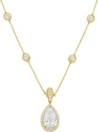 Diana M. Jewels 14kt Yellow gold Lab Grown 15.00 ct Pear Diamond Halo Pendant With Bail