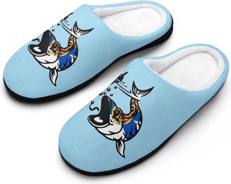 Generic Nova Scotia Flag Fish Fishing Mens Slippers Slip On Comfortable Fleece Cotton House Shoes Winter