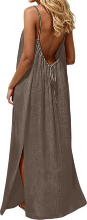 Generic Women Backless Cami Dresses Backless Sleeveless Solid Dress Cami Lounge Dresses Long Skirts with Back Tie Dress Spaghetti Strap Flowy Beach Summer Loo