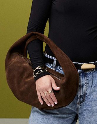 Asos suede slouchy scoop tote bag in chocolate-Brown