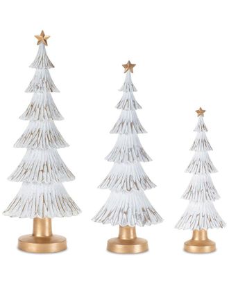 Melrose International Set Of 3 Carved Winter Christmas Tree