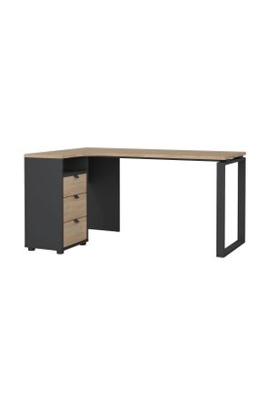 MID.YOU Mid.you Eckschreibtisch, Grau, Eichefarben, Metall, Holzoptik, 3 Schubladen, formgebogen, Kufe, 99.6x75.6x150 cm, Büromöbel, Schreibtische