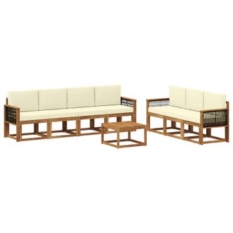 vidaXL Conjunto De Sof&aacute;s De Exterior Con Coj&iacute;n 7 Pcs Natural Y Crema Vidaxl