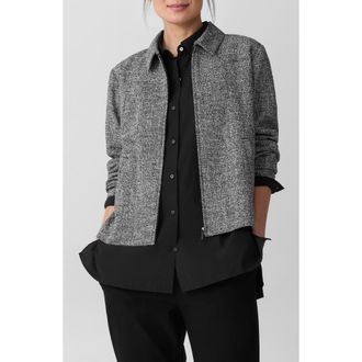Eileen Fisher Collar Front Zip Stretch Organic Cotton Jacket in Black/White at Nordstrom Rack, Size Medium