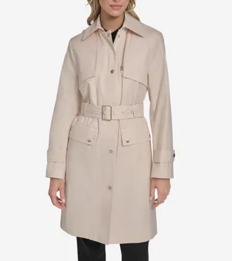 Cole Haan Womens Belted Trench Coat - Beige Size Medium