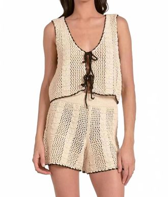Elan Crochet High-Waisted Shorts In Natural/black Border